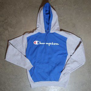 Champion. Men's Medium. Hoodie. Gray w/ Blue.